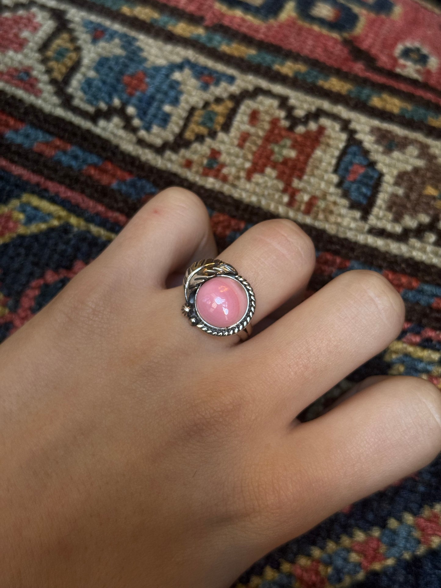 Pink Conch Feather Ring | Sterling Silver | Size 9 | C180