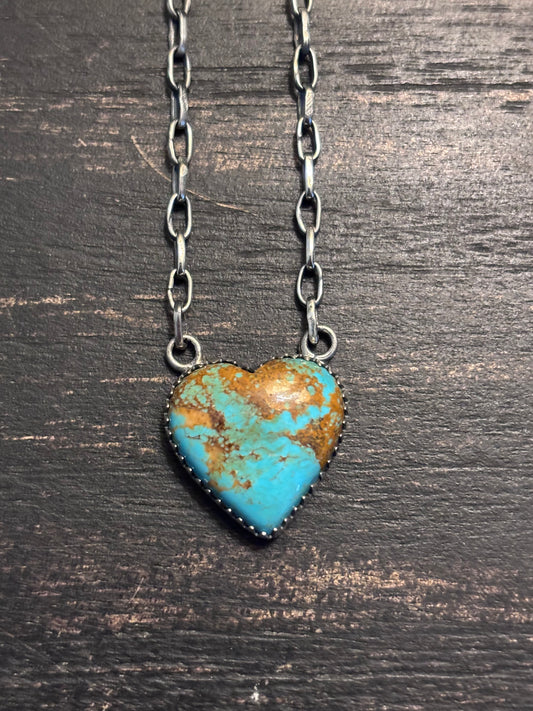 Turquoise Heart Necklace | Sterling Silver Southwestern Style A089