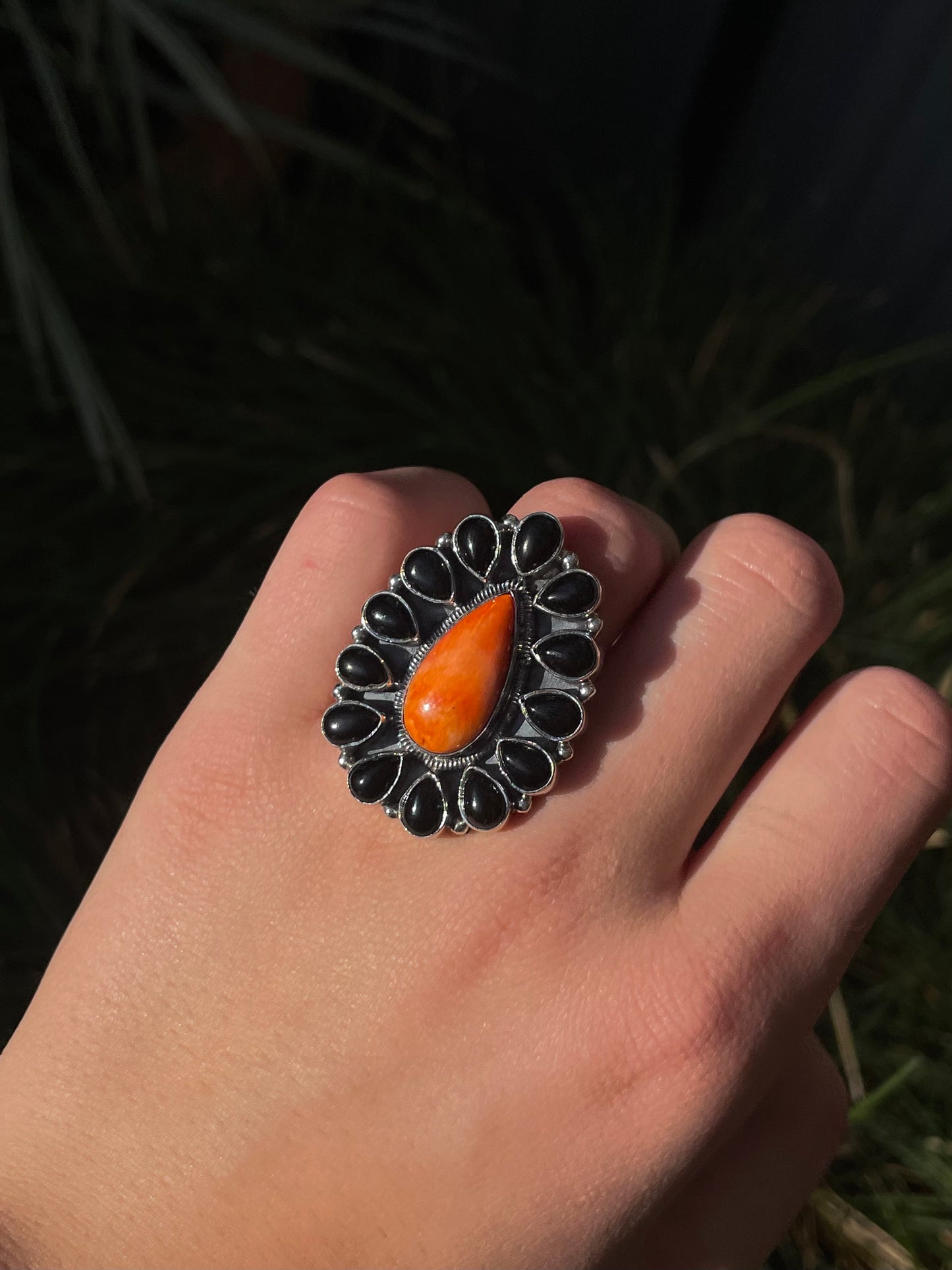 Black Onyx and Spiny Oyster Ring | Sterling Silver 925 | Size 8 C800