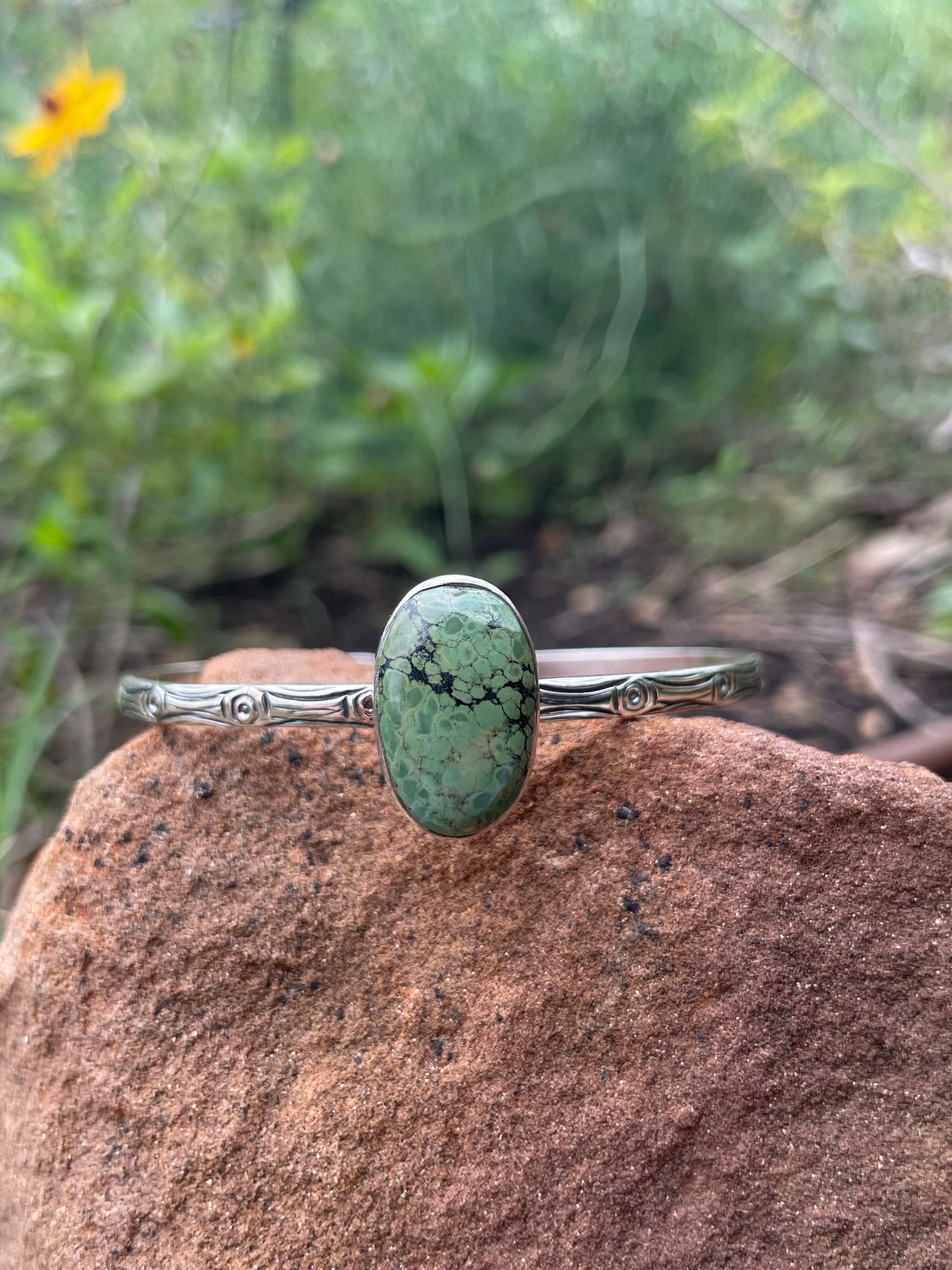 Green Turquoise Oval Cuff Bracelet | Sterling Silver 925 | B517