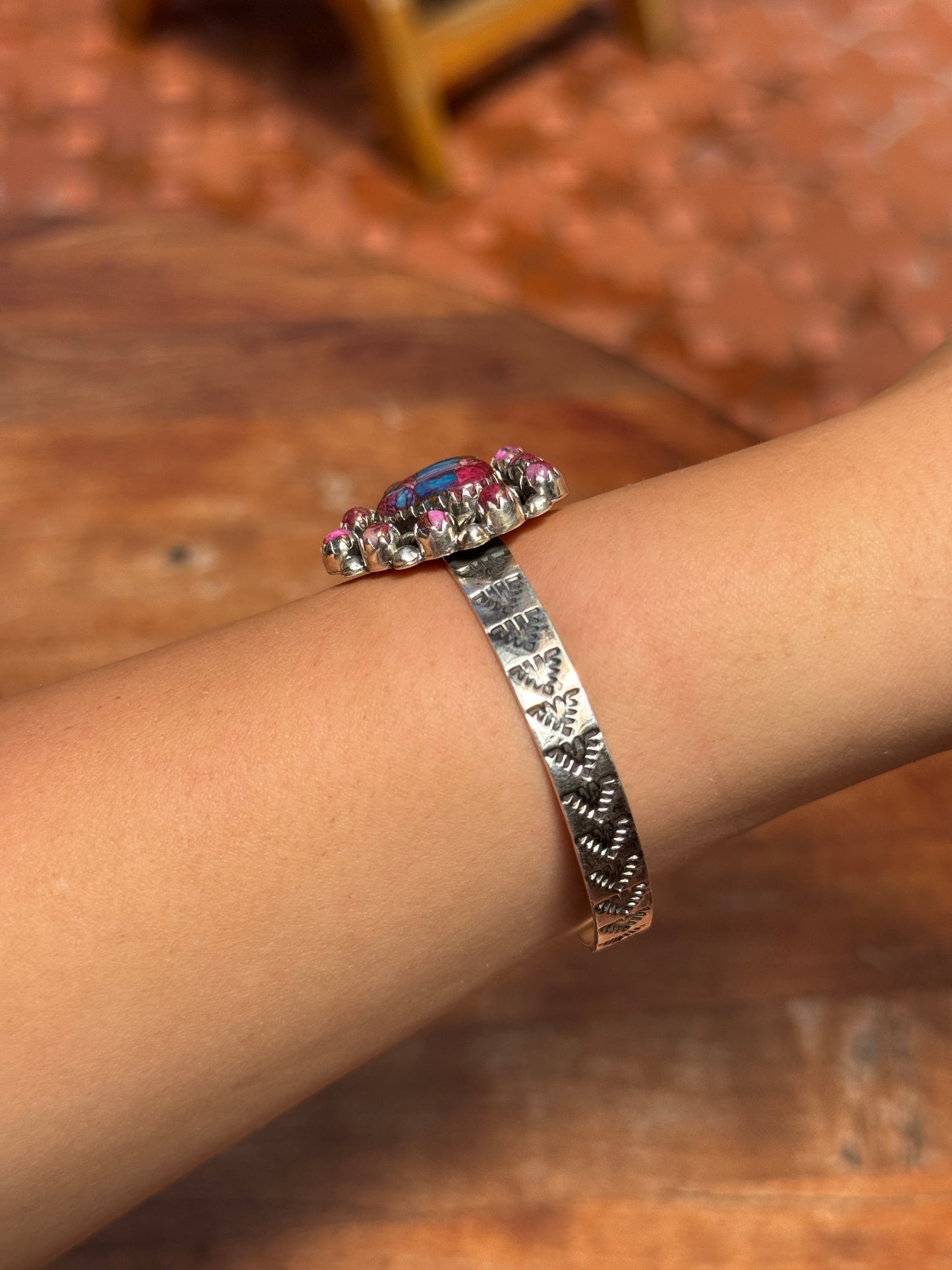 Dahlia Heart Cuff Bracelet | 925 Sterling Silver Floral A567