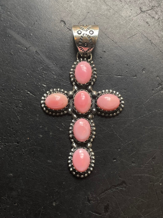Pink Conch Cross Pendant | Sterling Silver E719