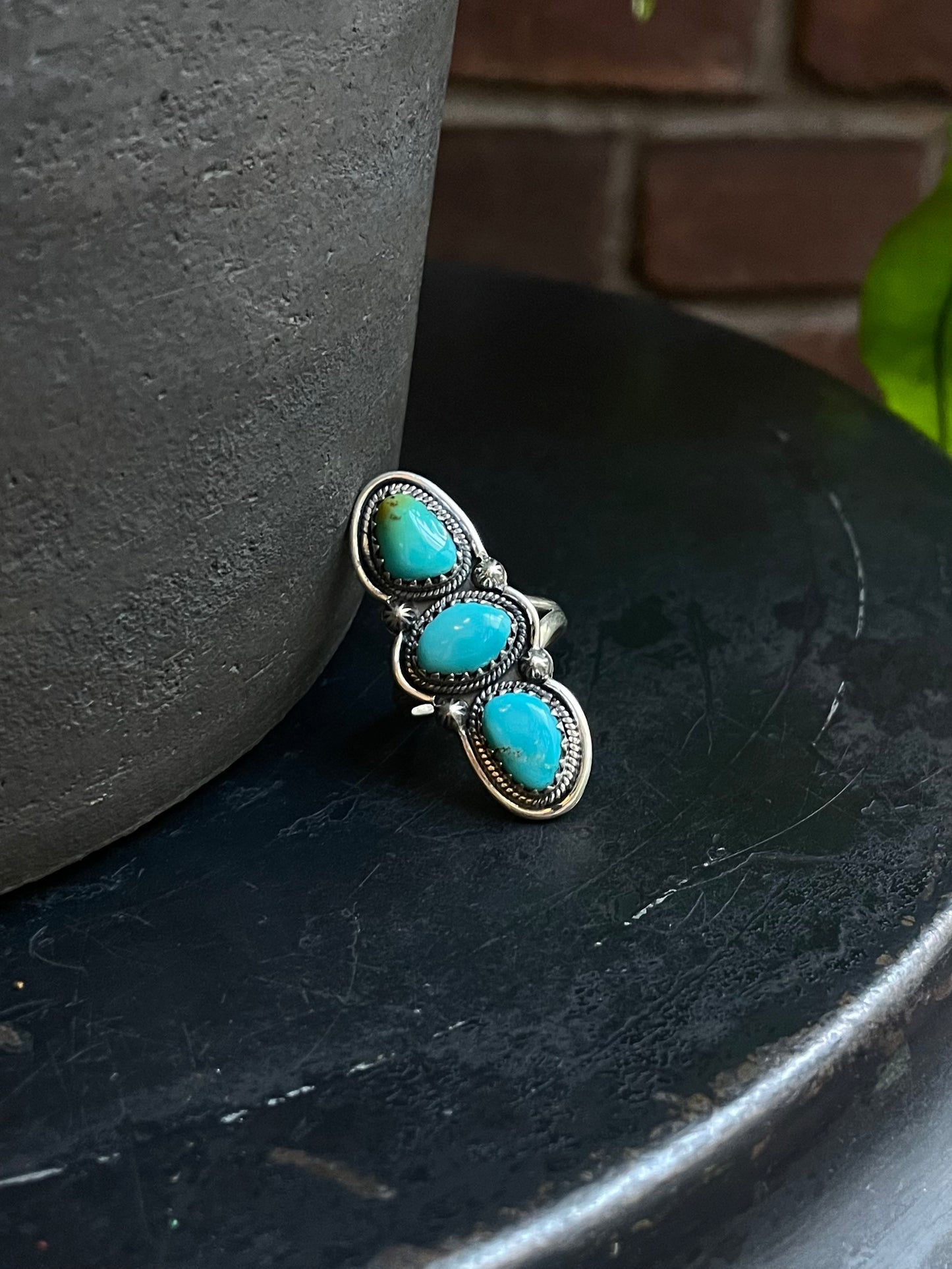 Kingman Turquoise 3 Stone Ring Size 8 | 925 Sterling Silver C583