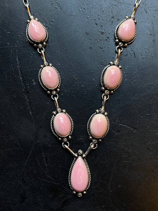 Pink Conch Teardrop Link Necklace | Sterling Silver E824