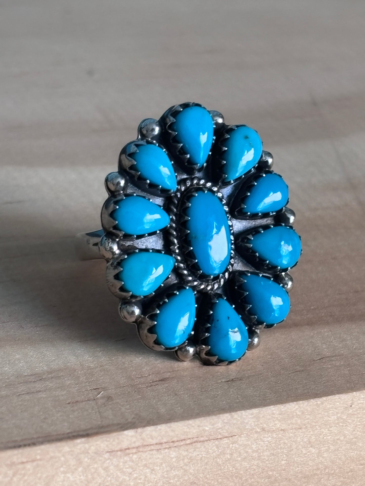 Kingman Turquoise Cluster Ring Size 9 | 925 Sterling Silver