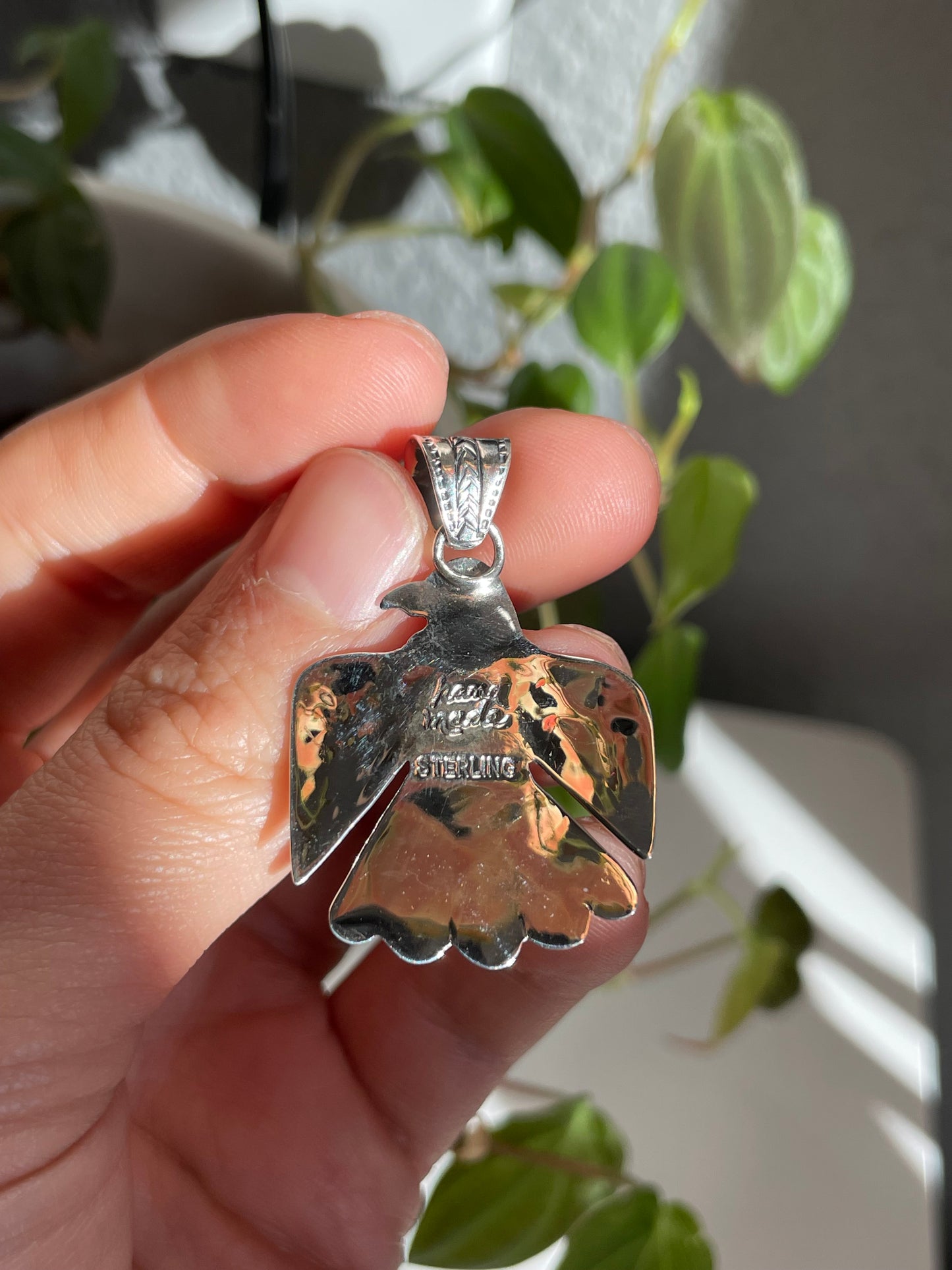 Pink Conch Thunderbird Pendant | Sterling Silver 925 B819