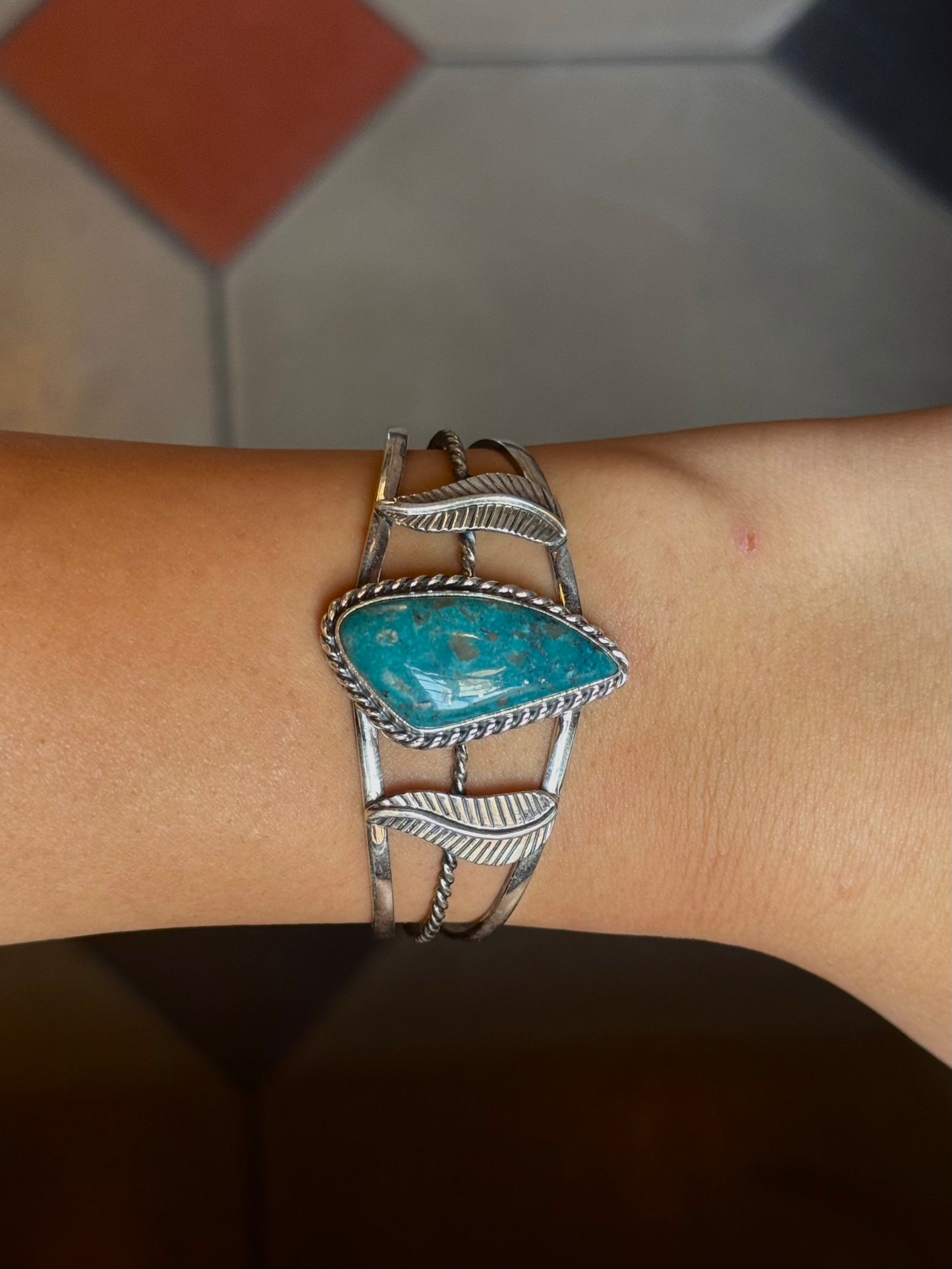 Asymmetrical Turquoise Cuff Bracelet | Sterling Silver | A852