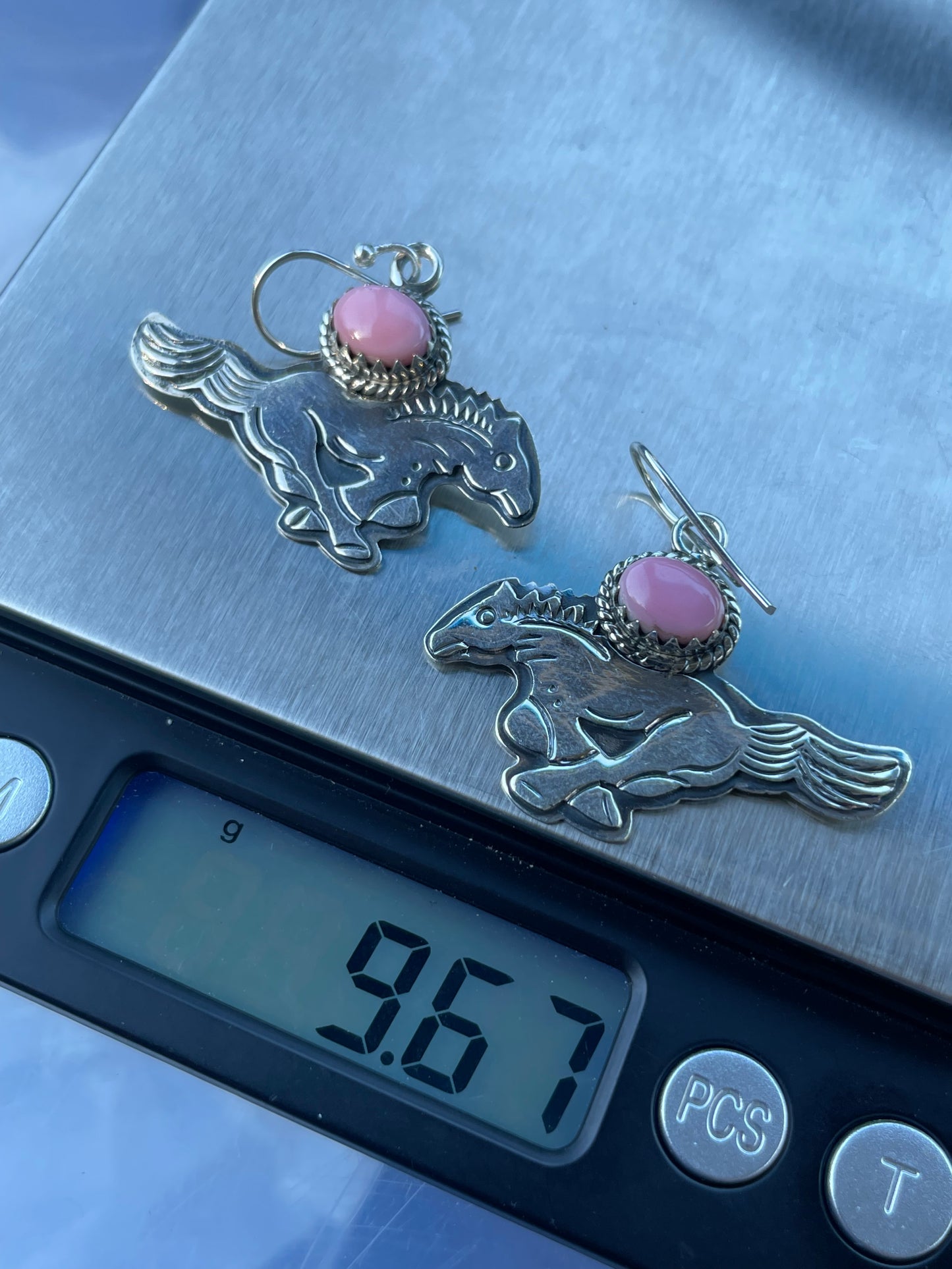 Pink Conch Horse Dangle Earrings | Sterling Silver 925 B415
