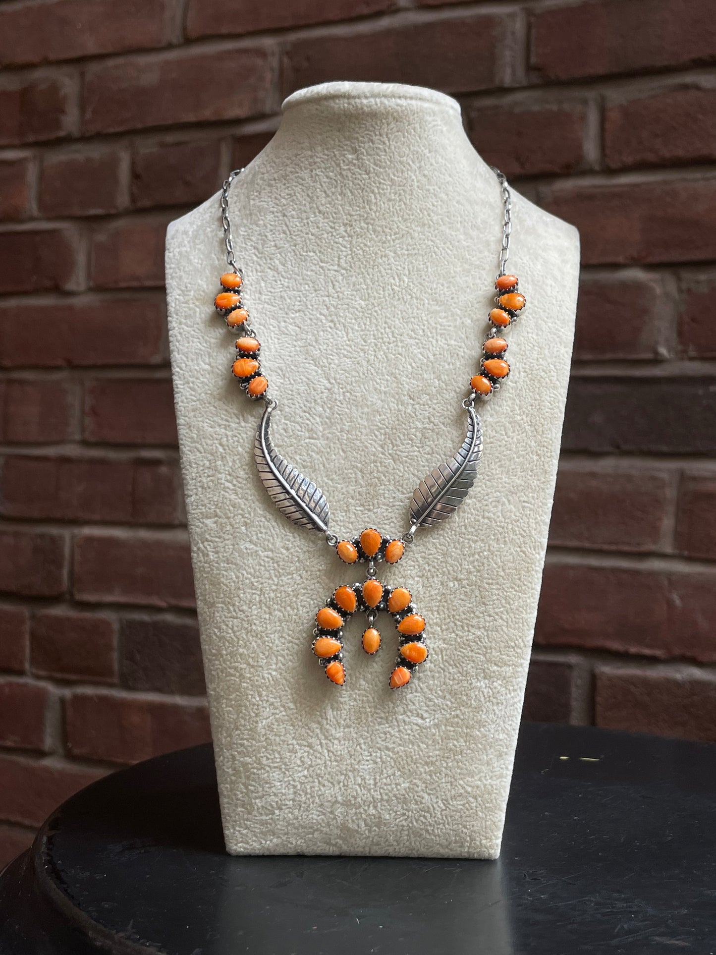 Orange Spiny Oyster Feather Naja Necklace | 925 Sterling Silver E594