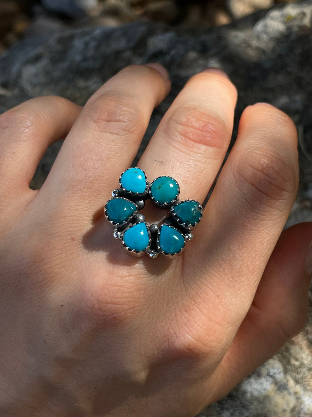 Kingman Turquoise Cluster Ring Size 7 | 925 Sterling Silver D265