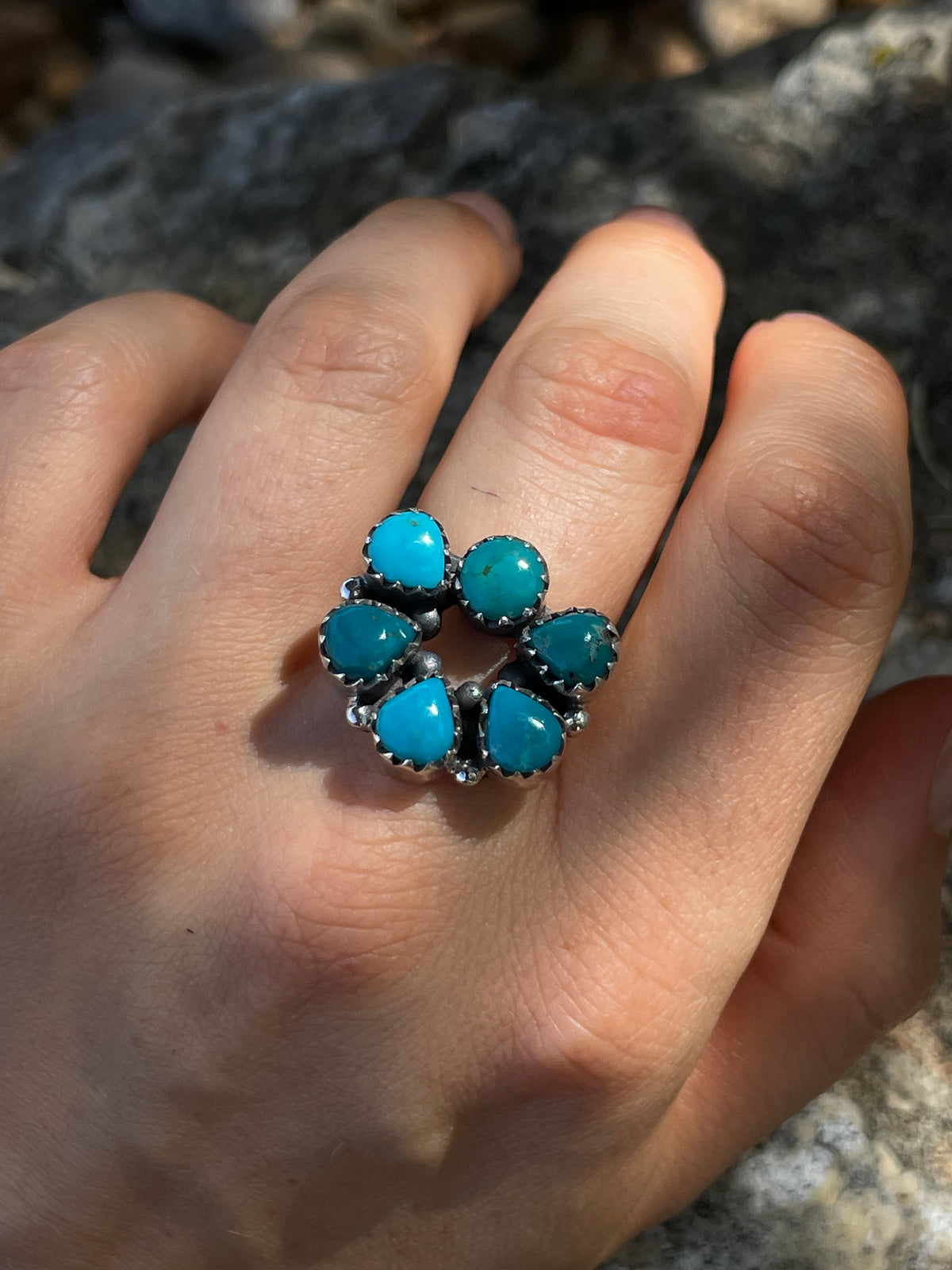 Kingman Turquoise Cluster Ring Size 7 | 925 Sterling Silver D265