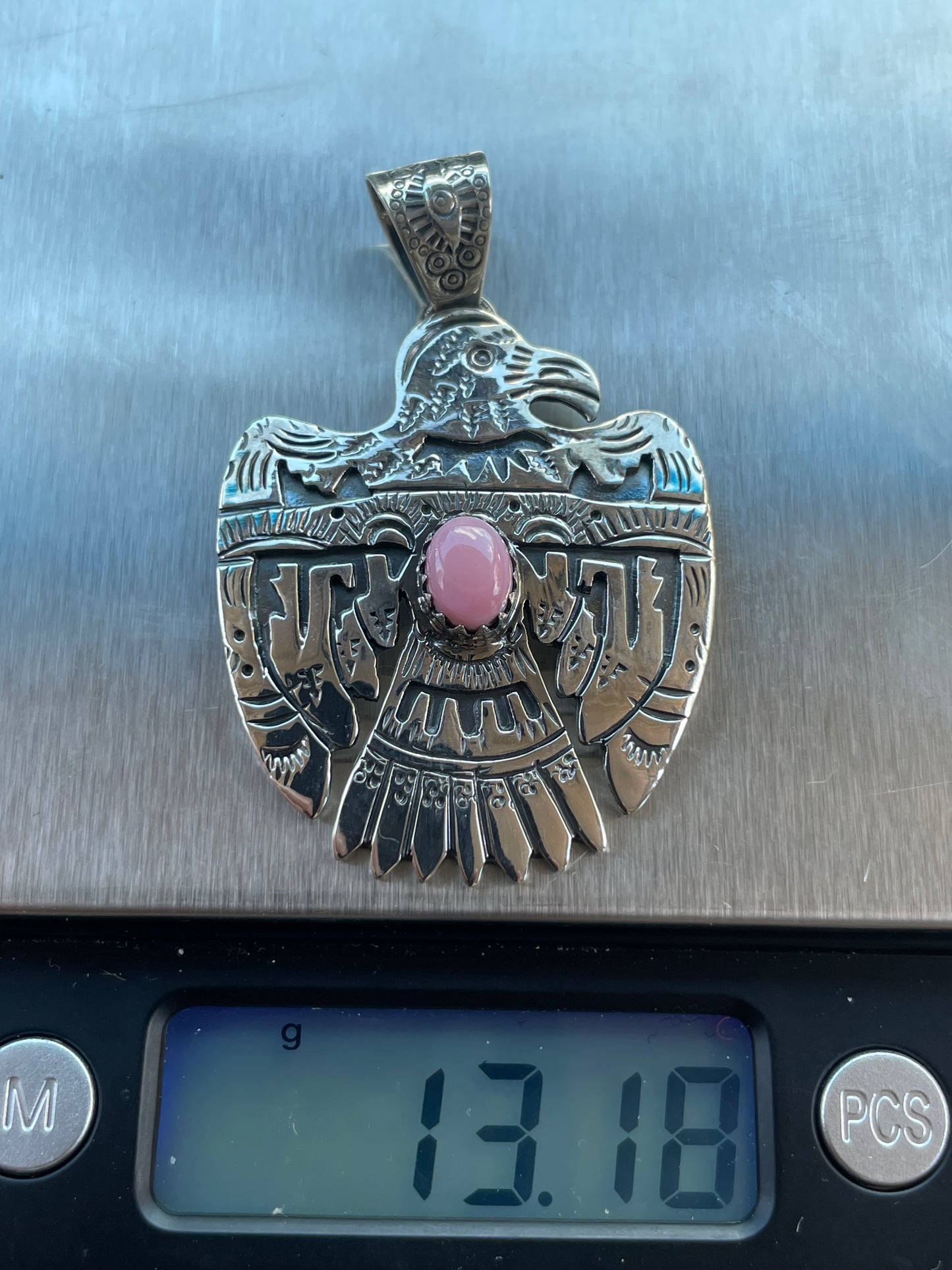 Pink Conch Thunderbird Pendant | 925 Sterling Silver Z54