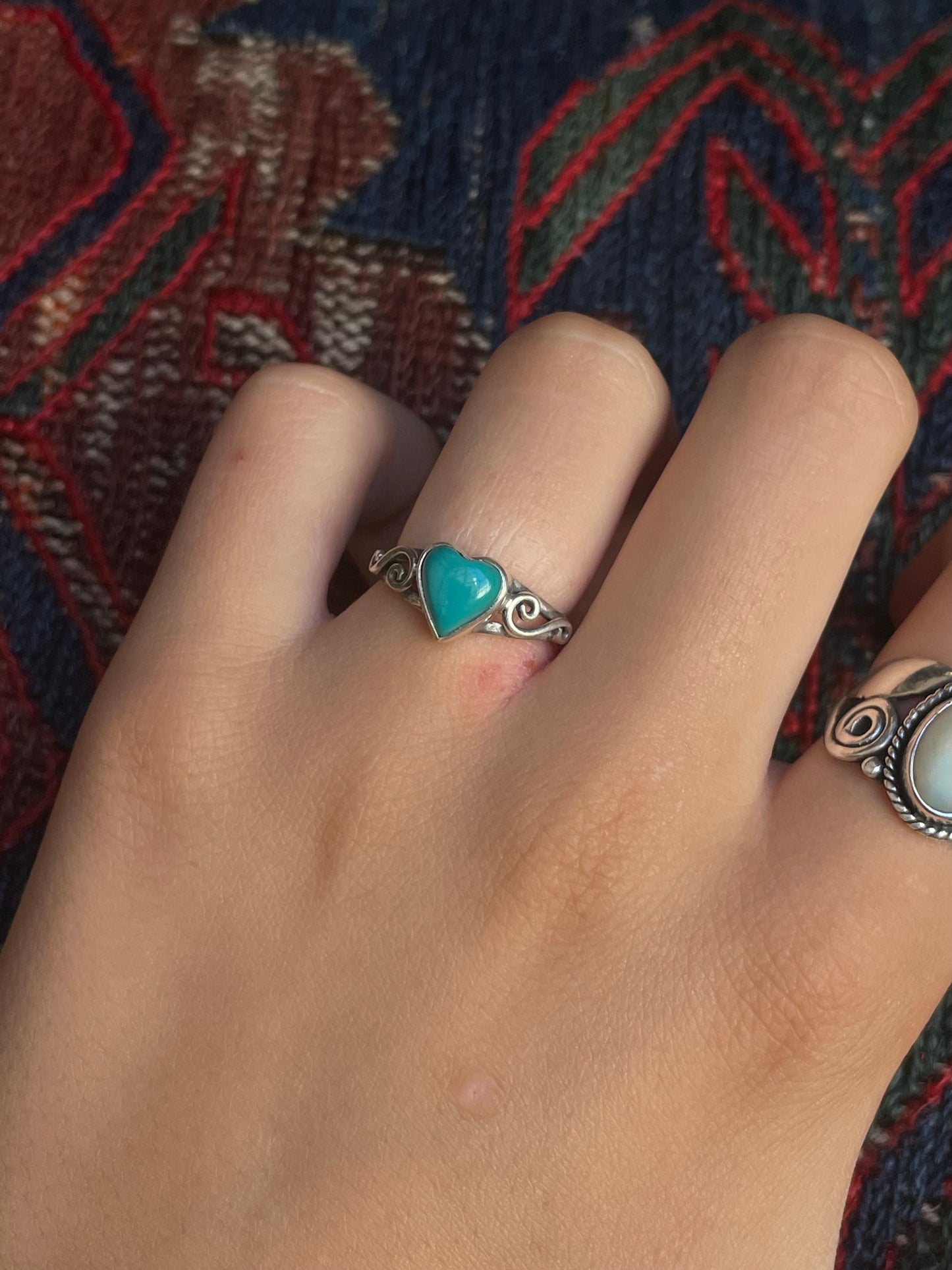 Kingman Turquoise Heart Ring | Sterling Silver | Size 6.75 G348