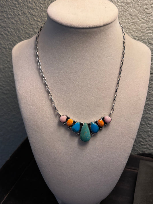 Turquoise Spiny Oyster Conch Necklace | Sterling Silver A090