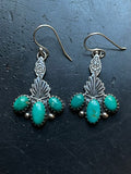 Kingman Turquoise Triple Stone Dangle Earrings | Sterling Silver E948
