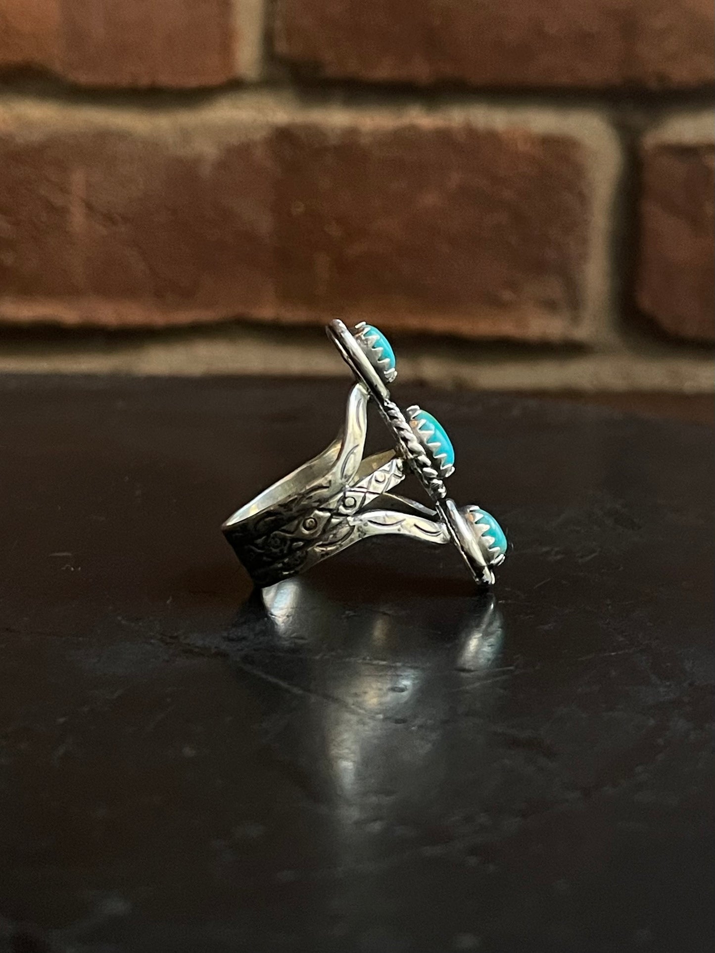Kingman Turquoise Triple Stone Ring | Sterling Silver | Size 9 G386