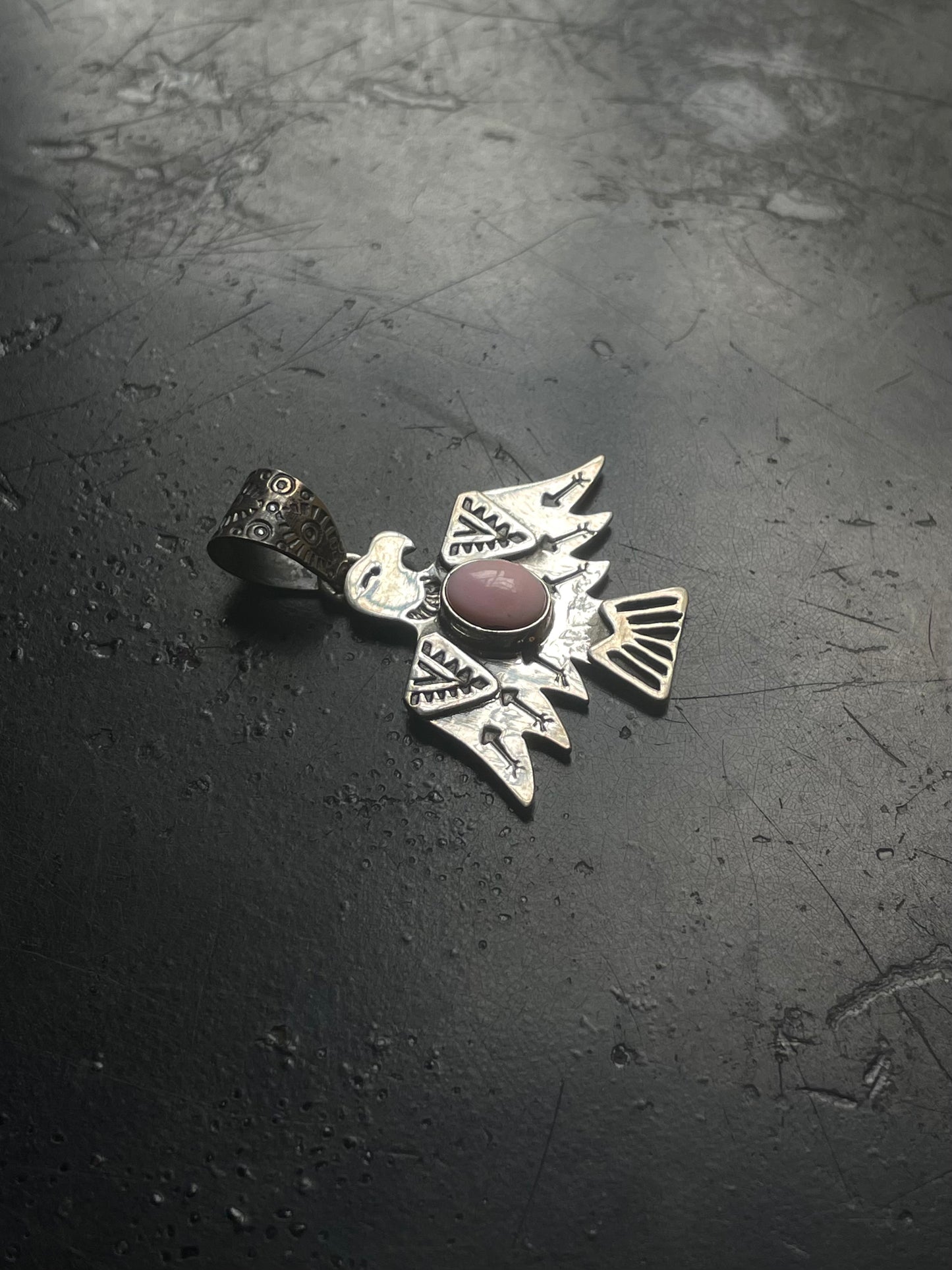 Pink Conch Thunderbird Pendant | Sterling Silver E725