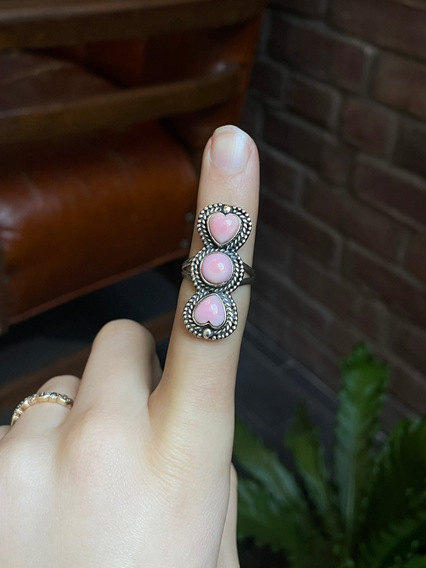 Pink Conch Heart Ring | 925 Sterling Silver Size 7 E475