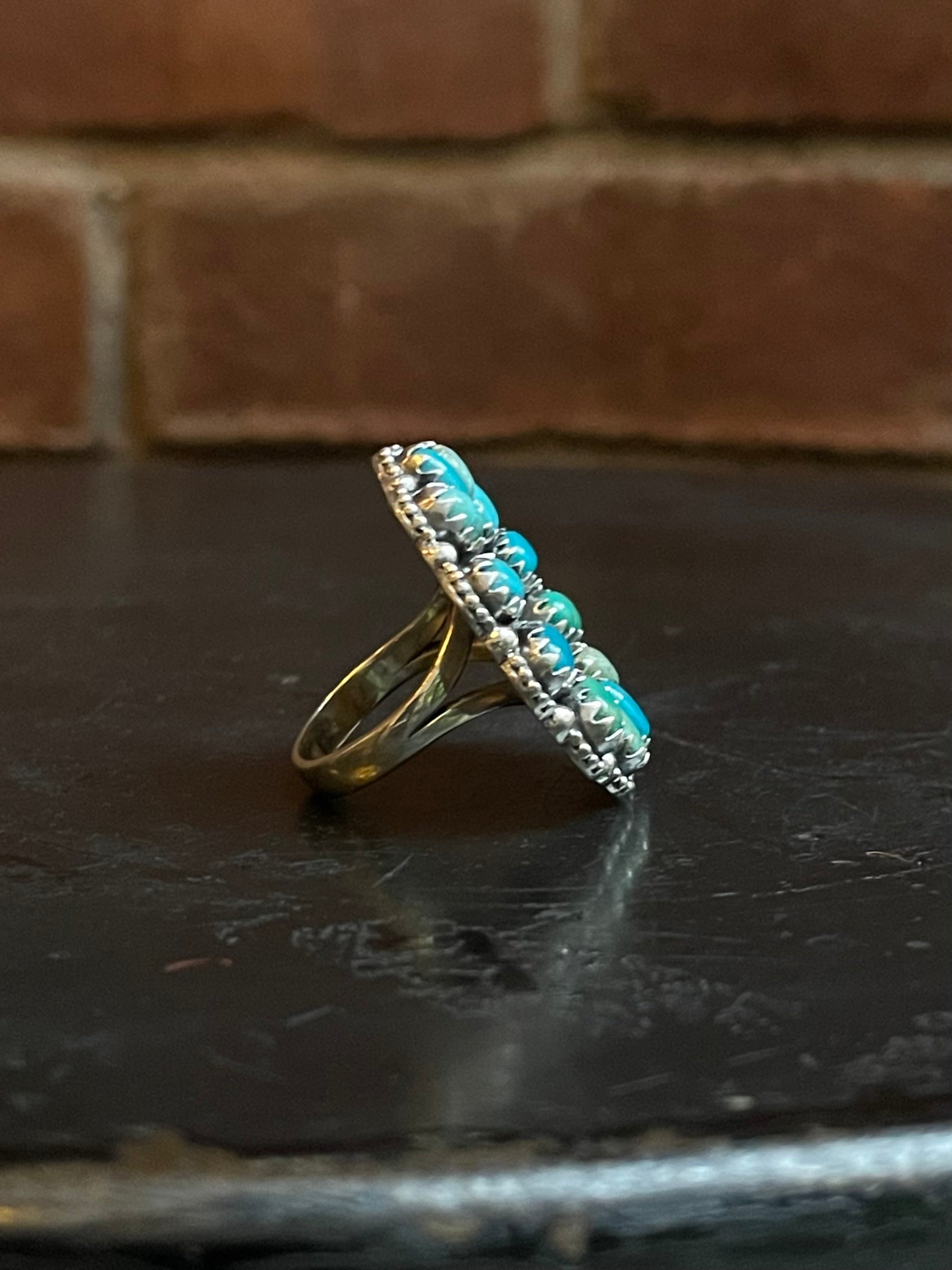 Turquoise Cluster Ring Size 7 | 925 Sterling Silver G263
