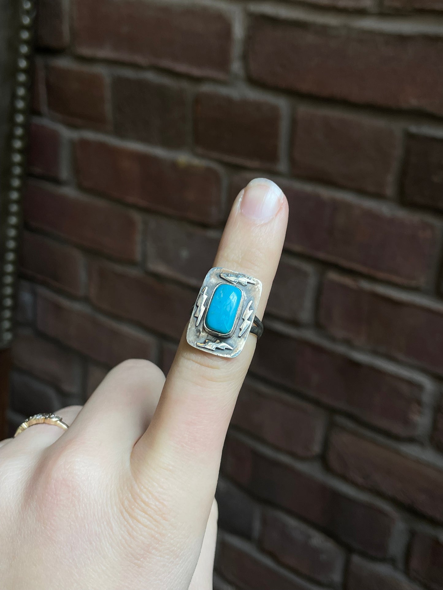 Kingman Turquoise Lightning Bolt Ring Size 7 | 925 Sterling Silver Southwest E184