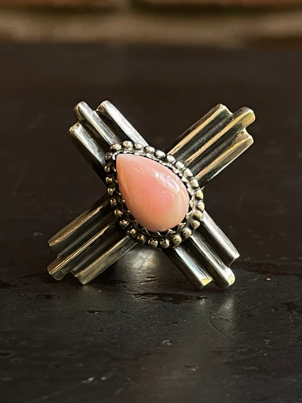 Pink Conch Zia Cross Ring Size 7 | 925 Sterling Silver E994