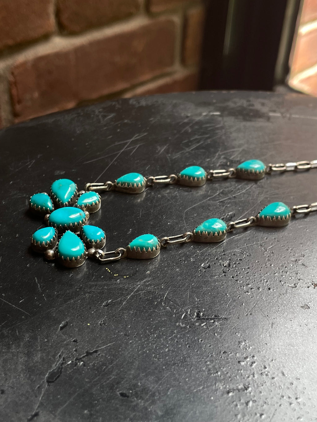 Kingman Turquoise Cluster Lariat Necklace | 925 Sterling Silver G591