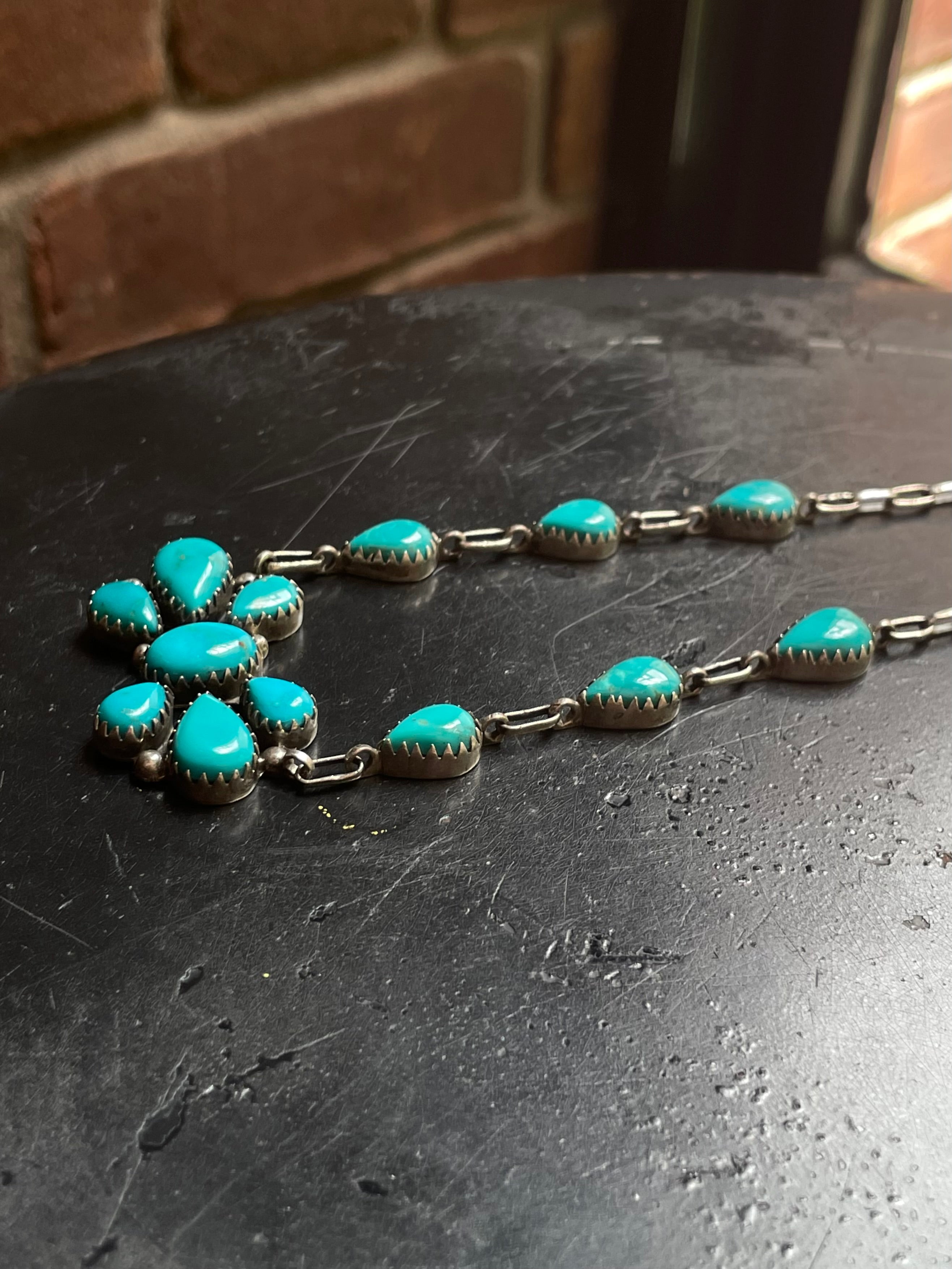 Kingman Turquoise Cluster Lariat Necklace | 925 Sterling Silver G591