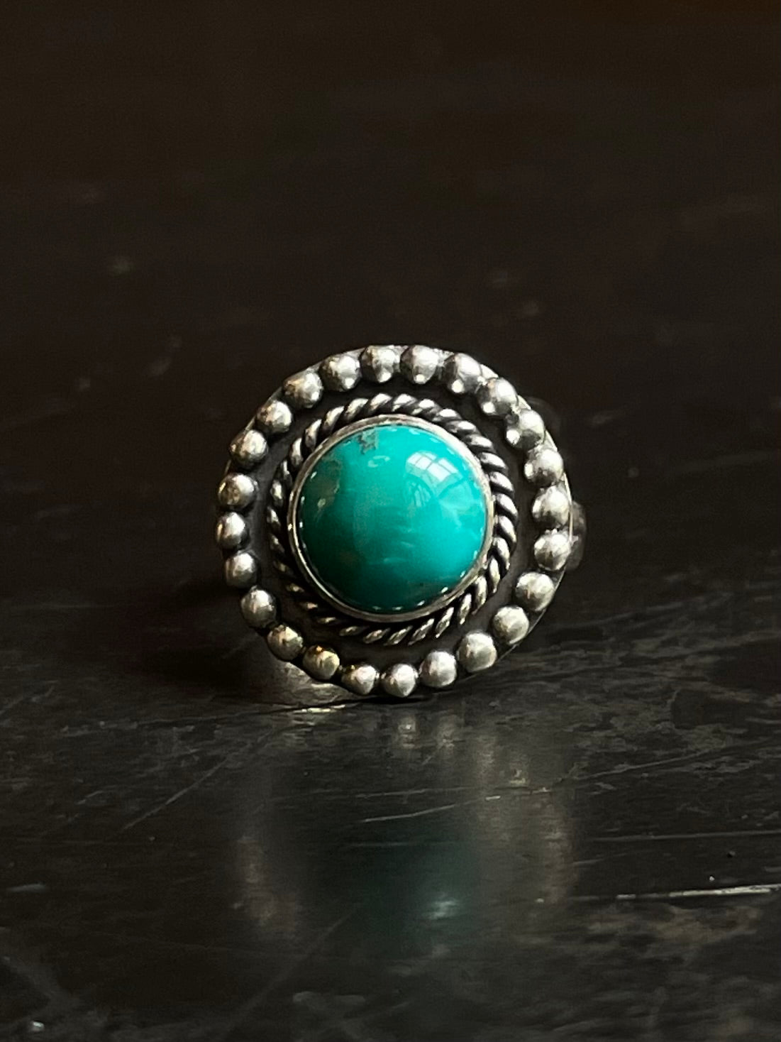 Kingman Turquoise Round Ring | Sterling Silver | Size 6 | A479
