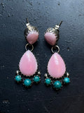 Pink Conch Kingman Turquoise Earrings | Teardrop Cluster Stud E670