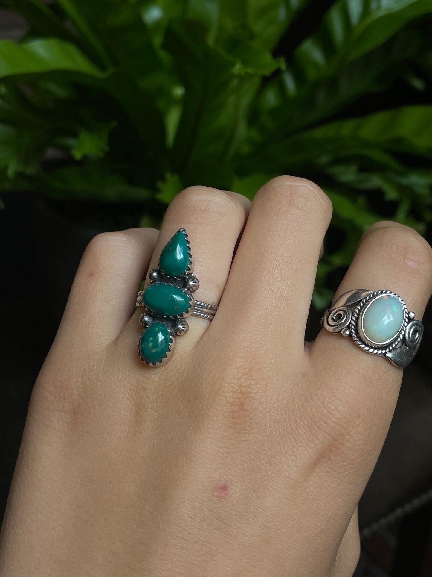 Kingman Turquoise Triple Stone Ring | Sterling Silver | Size 7 G309