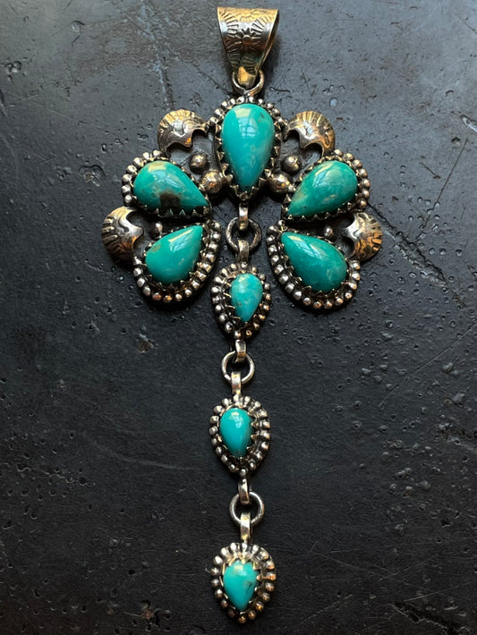 Kingman Turquoise Naja Dangle Pendant | Sterling Silver G463