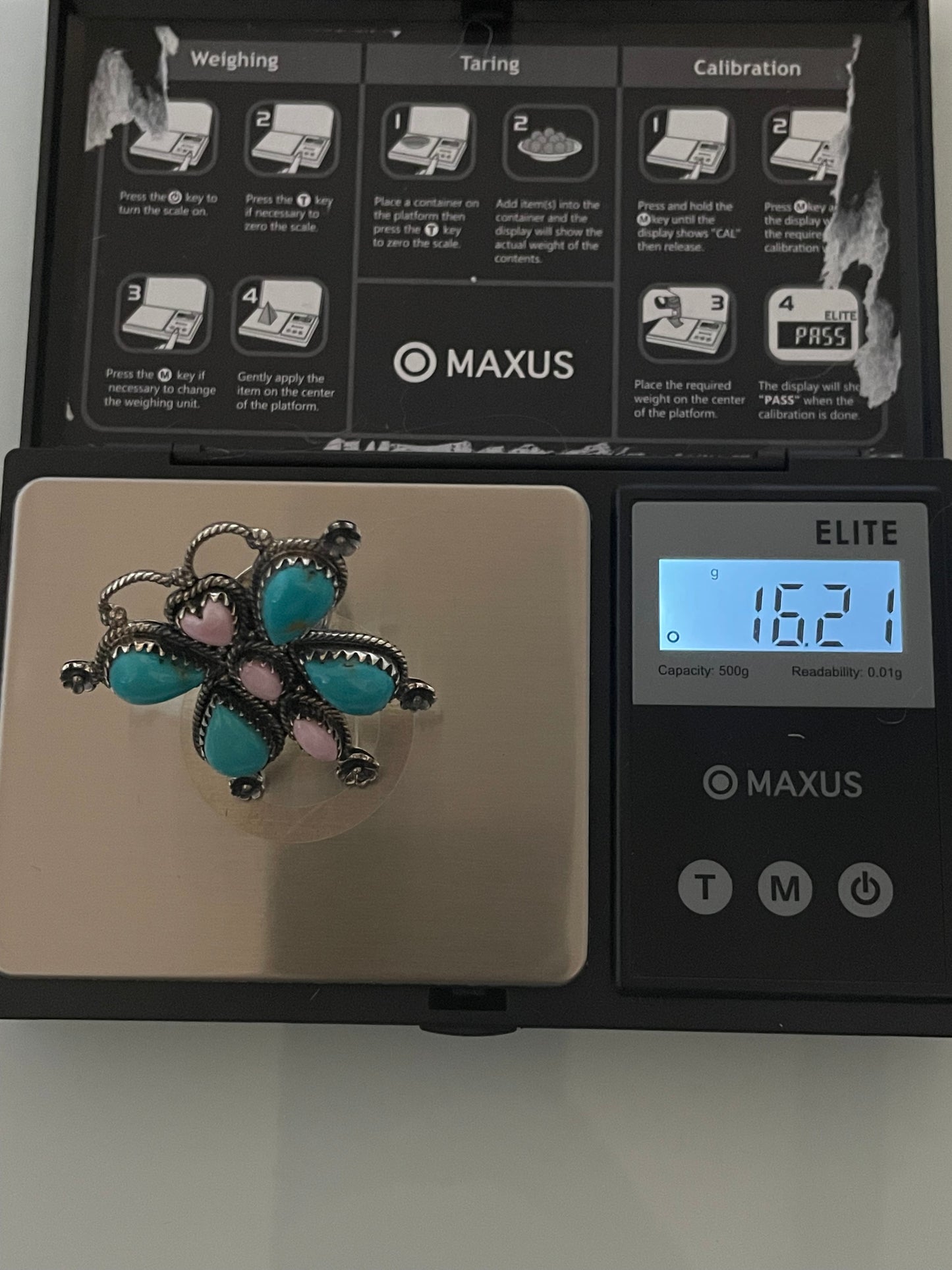 Turquoise & Pink Conch Butterfly Ring | 925 Sterling Silver | Size 6.75 E295