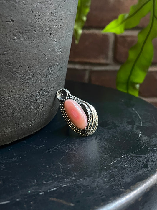 Pink Conch Floral Ring Size 8.5 | 925 Sterling Silver C577
