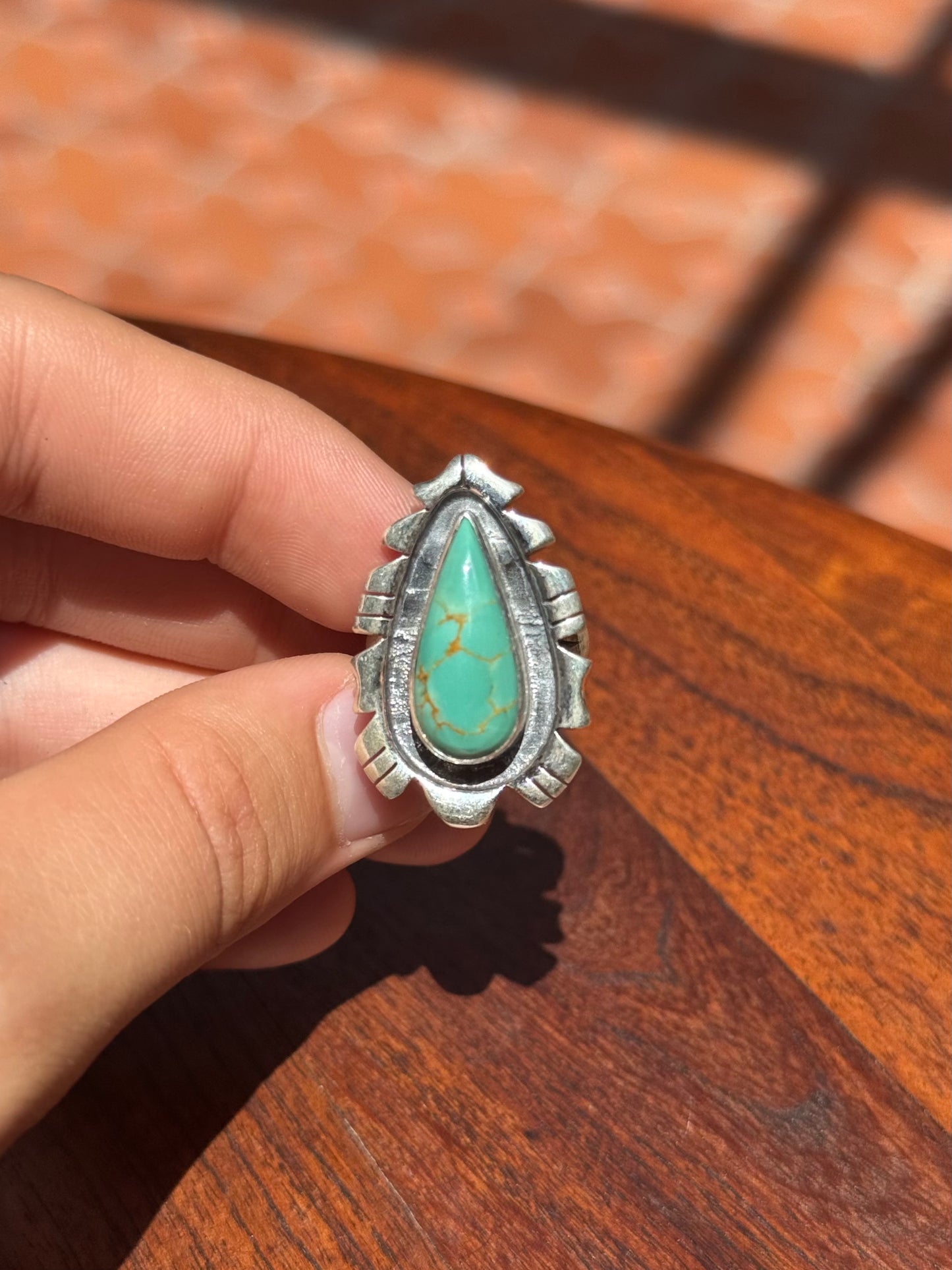 Turquoise Teardrop Ring | Sterling Silver | Size 7 | A618