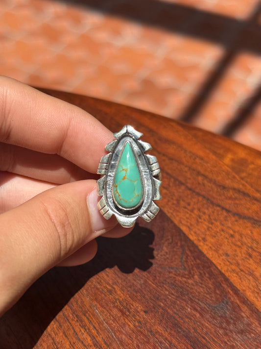 Turquoise Teardrop Ring | Sterling Silver | Size 7 | A618