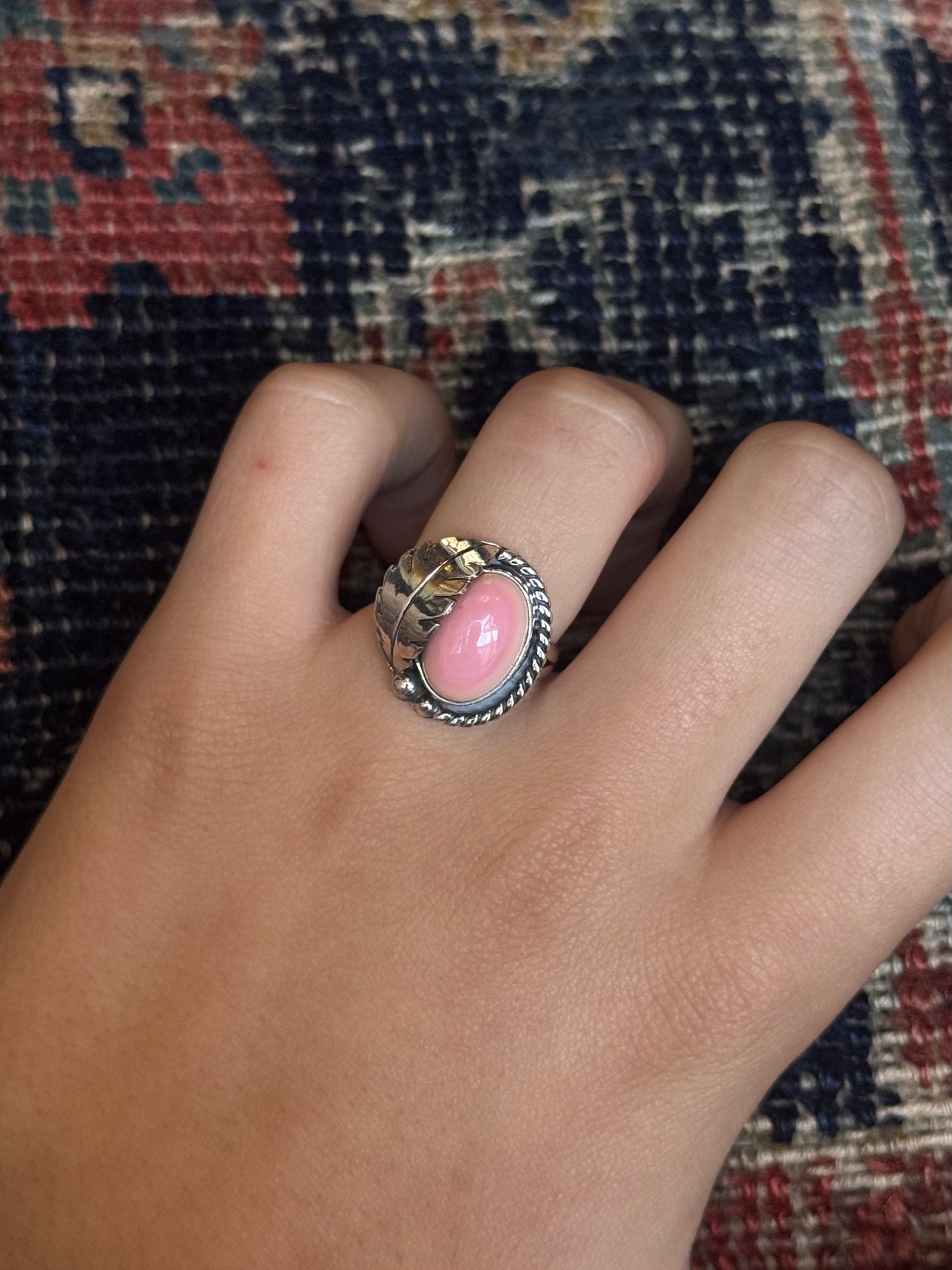 Pink Conch Leaf Ring | 925 Sterling Silver | Size 8 C254