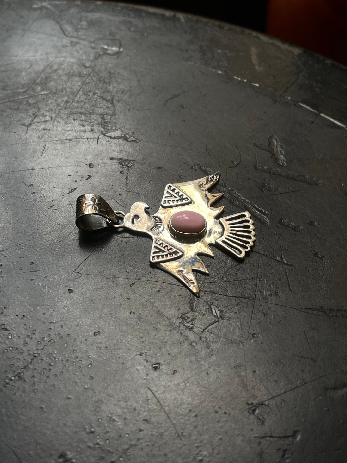 Pink Conch Thunderbird Pendant | 925 Sterling Silver E504