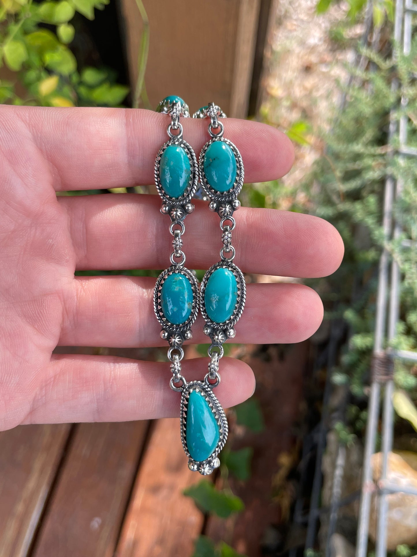 Turquoise Oval & Teardrop Lariat Necklace | Sterling Silver B540