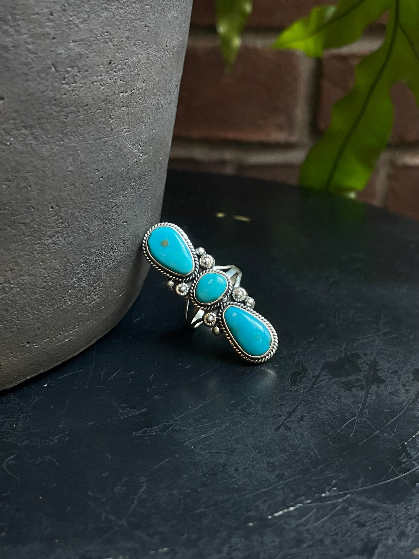 Turquoise Heart Triple Ring | Sterling Silver | Size 9 C605