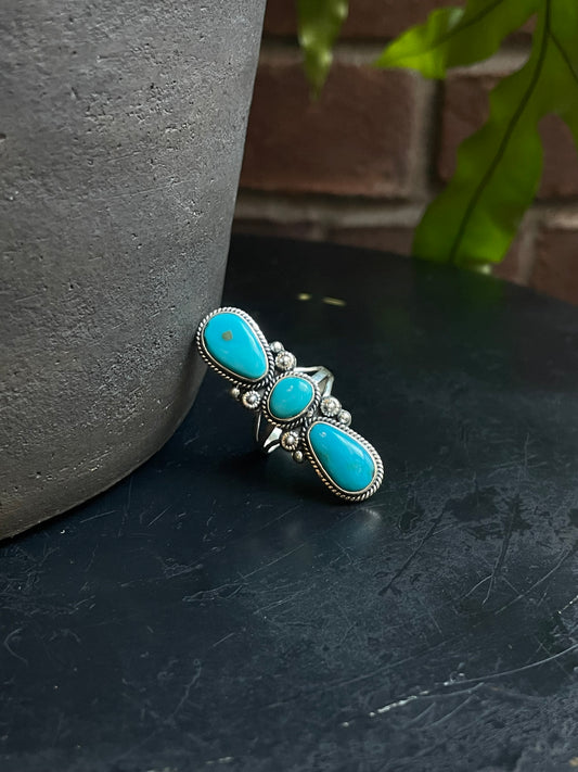 Turquoise Heart Triple Ring | Sterling Silver | Size 9 C605
