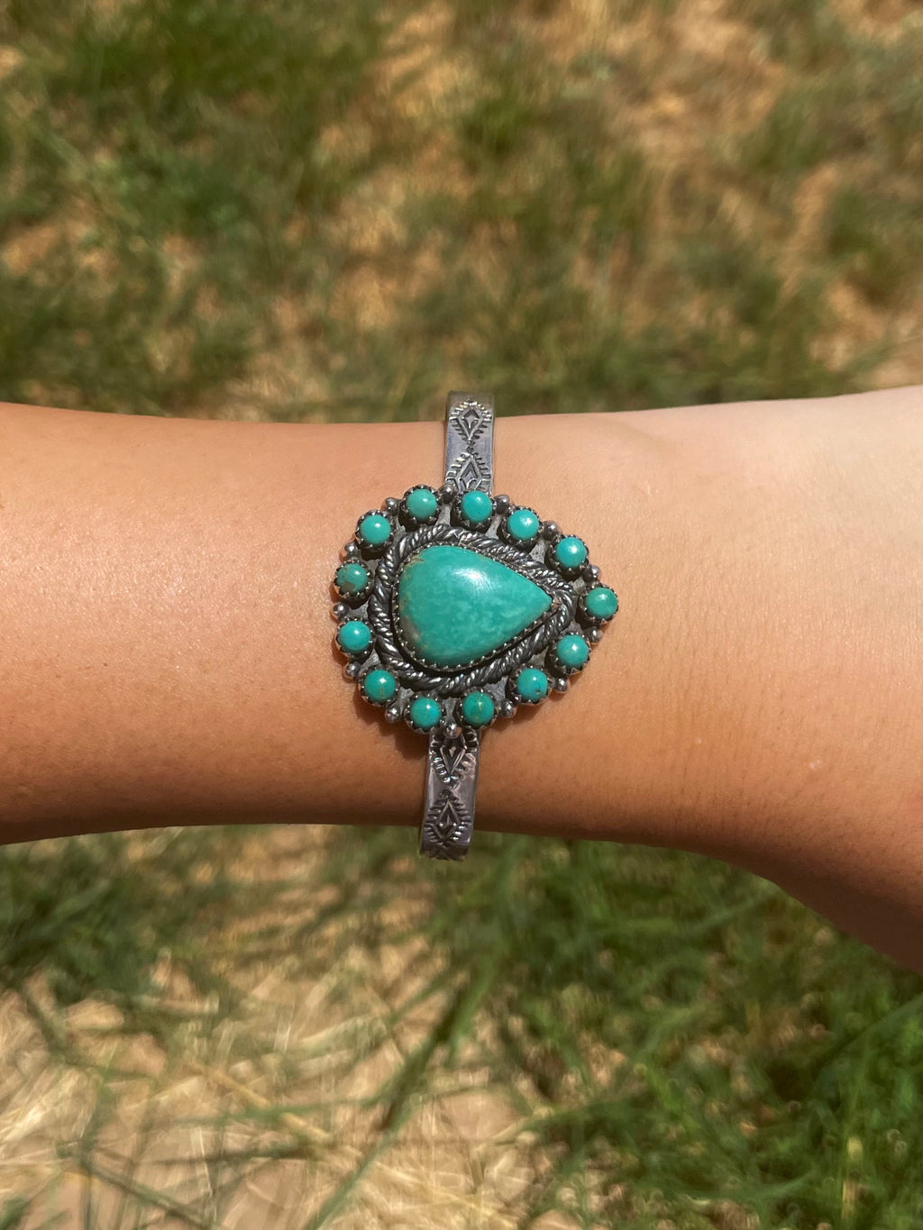 Turquoise Cluster Cuff Bracelet | 925 Sterling Silver G734