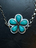 Kingman Turquoise Flower Necklace | 925 Sterling Silver E605