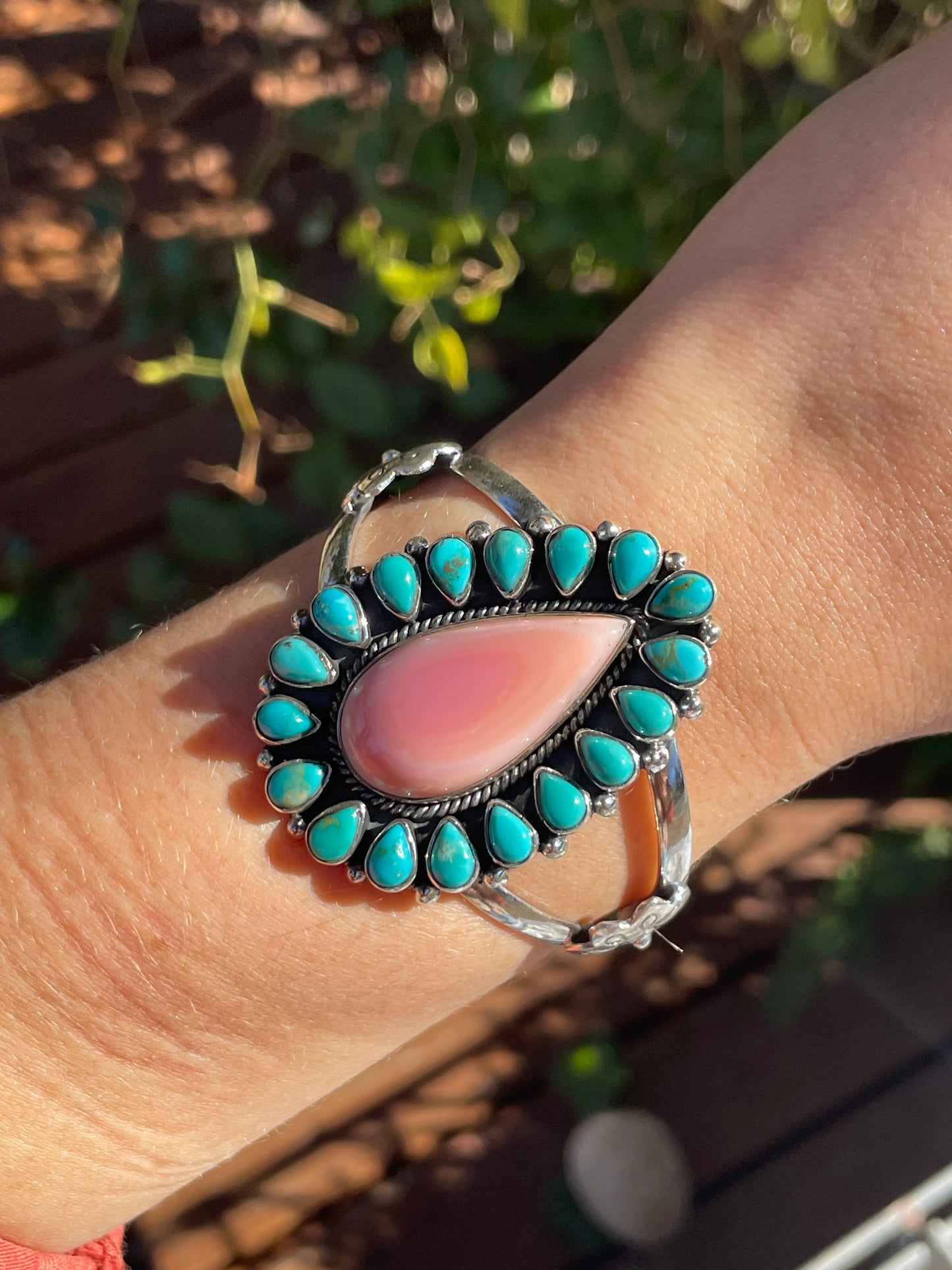 Pink Conch and Turquoise Cuff Bracelet | Sterling Silver 925 B881