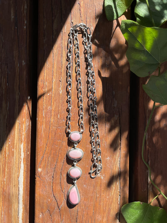 Pink Conch Drop Pendant Necklace | Sterling Silver 925 | B871