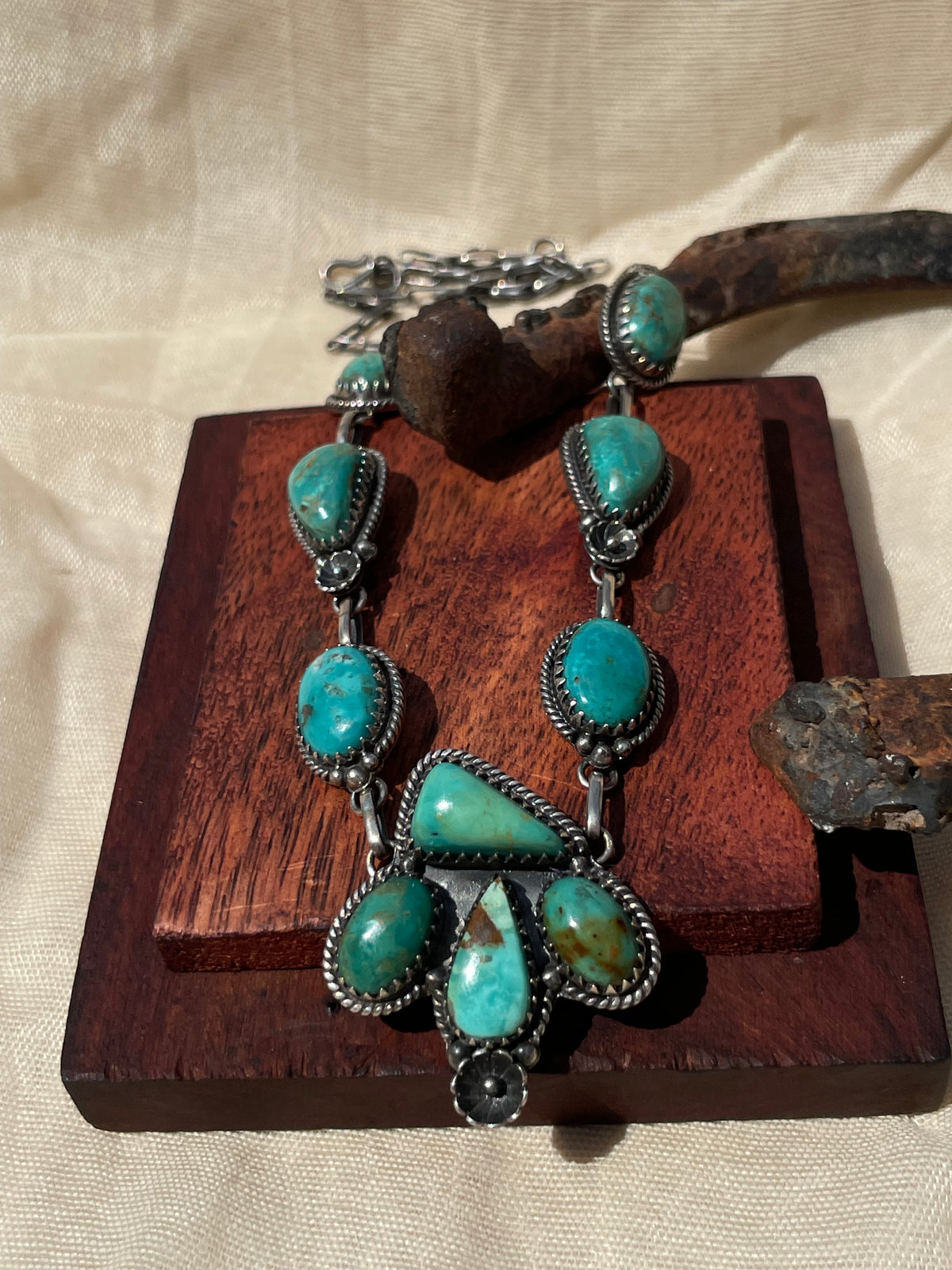 Kingman Turquoise Floral Drop Necklace | 925 Sterling Silver D322