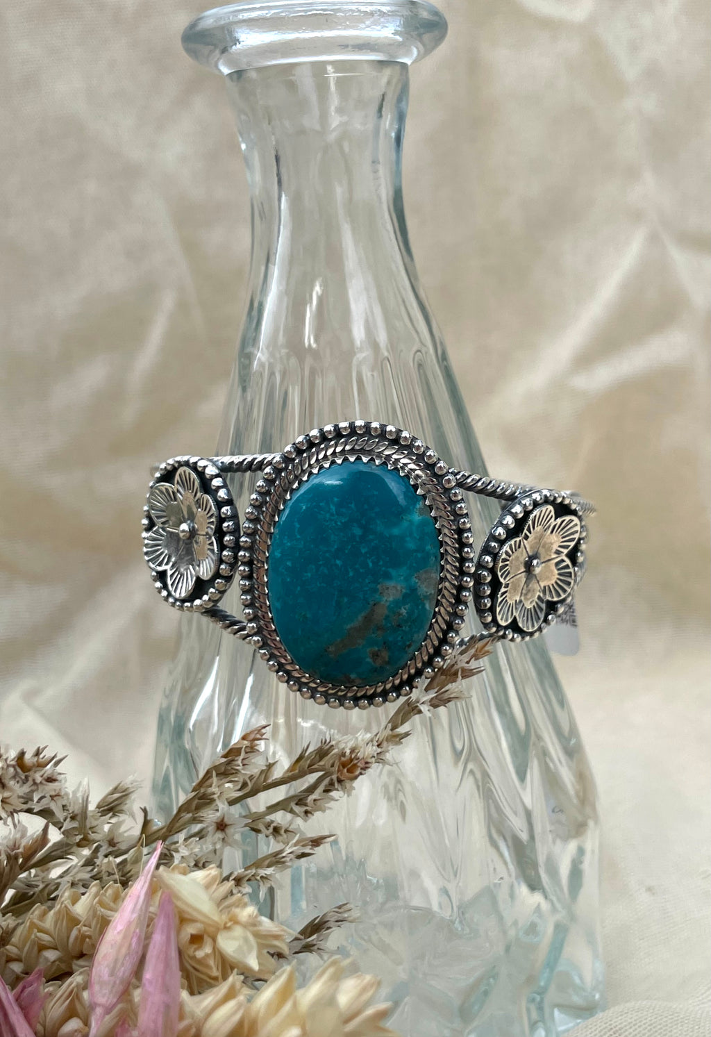 Turquoise Floral Cuff Bracelet | 925 Sterling Silver D273