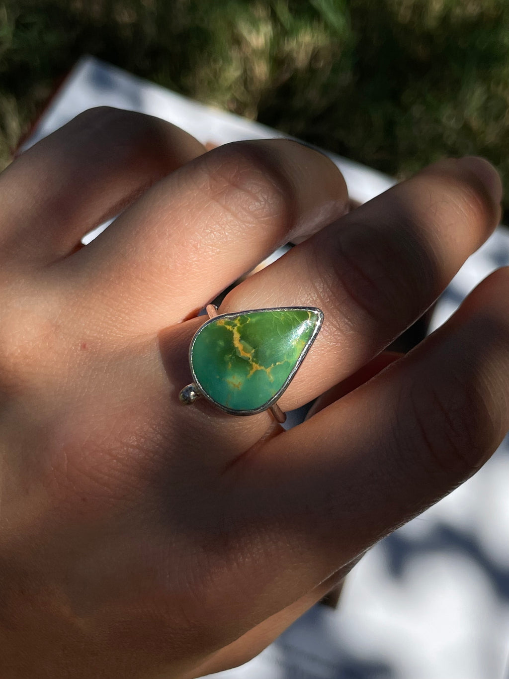 Turquoise Tear Drop Ring | 925 Sterling Silver | Size 6.5 D356