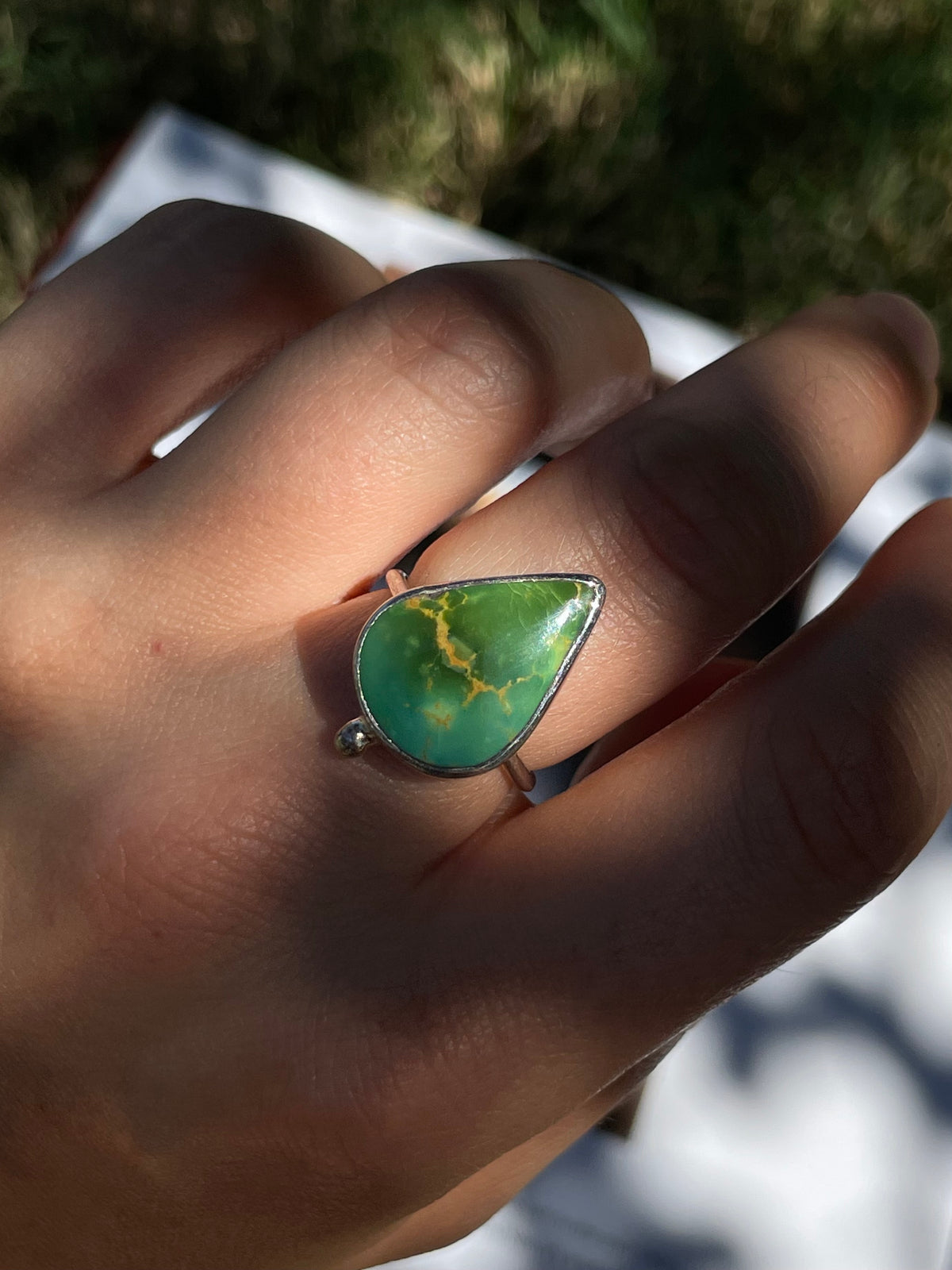 Turquoise Tear Drop Ring | 925 Sterling Silver | Size 6.5 D356