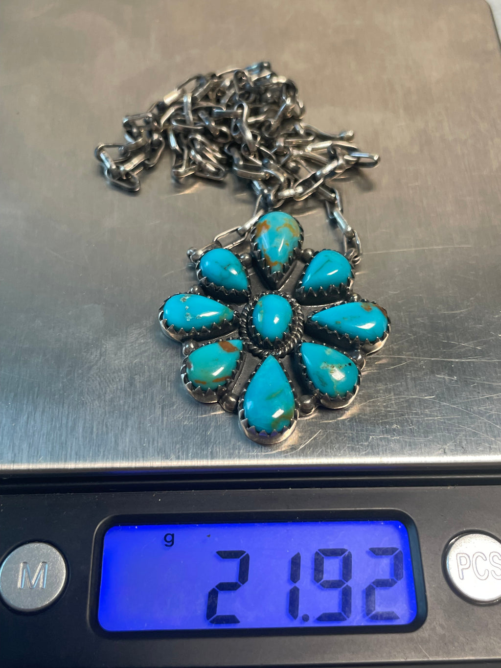 Kingman Turquoise Cluster Necklace | 925 Sterling Silver D219
