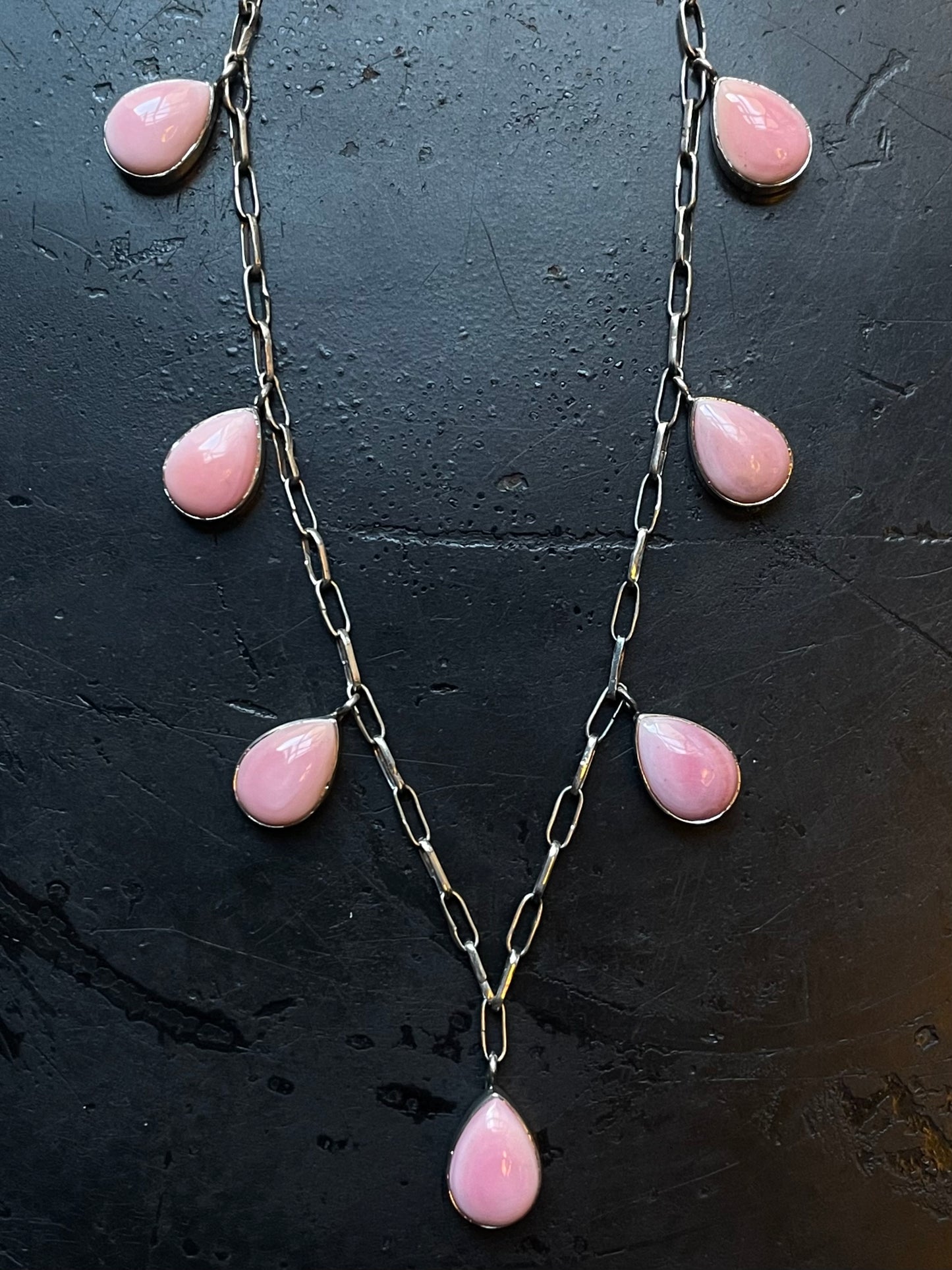 Pink Conch Necklace | Teardrop Dangle | 925 Silver E573